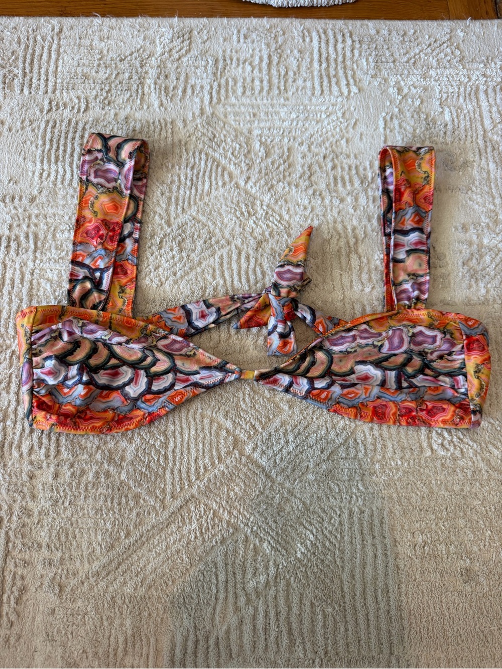 Strawberry Milk Mob Agate Geode Print Cutout Tie Back Bikini Top M